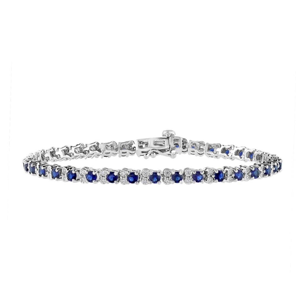 💎EFFY 1/5 CT TW DIAMOND&GENUINE BLUE SAPPHIRE STERLING SILVER TENNIS BRACELET💎